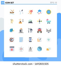 25 User Interface Flat Color Pack of modern Signs and Symbols of minus; thunder; head; rainy; rain Editable Vector Design Elements