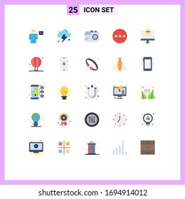 25 User Interface Flat Color Pack of modern Signs and Symbols of computers; secure; camera; protection; aperture Editable Vector Design Elements
