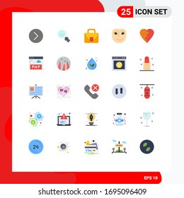 25 User Interface Flat Color Pack of modern Signs and Symbols of love; mask; bag; face; cheerful Editable Vector Design Elements