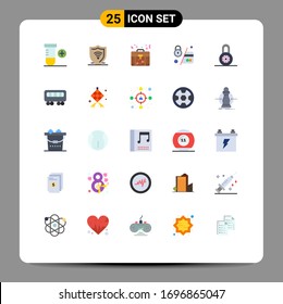 25 User Interface Flat Color Pack of modern Signs and Symbols of protection; lock; briefcase; secure; credit Editable Vector Design Elements