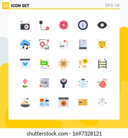 25 User Interface Flat Color Pack of modern Signs and Symbols of view; support; sunflower; sign; info Editable Vector Design Elements