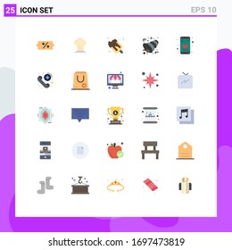 25 User Interface Flat Color Pack of modern Signs and Symbols of phone; app; ice cream; thanksgiving; cornucopia Editable Vector Design Elements