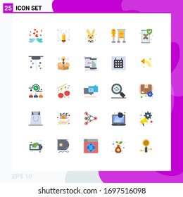 25 User Interface Flat Color Pack of modern Signs and Symbols of shield; insurance; easter; time glass; station Editable Vector Design Elements