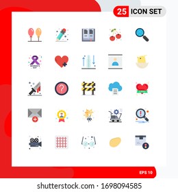 25 User Interface Flat Color Pack of modern Signs and Symbols of day; seo; berry; search; globe Editable Vector Design Elements