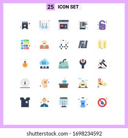 25 User Interface Flat Color Pack of modern Signs and Symbols of law; book; magazine; auction; website Editable Vector Design Elements