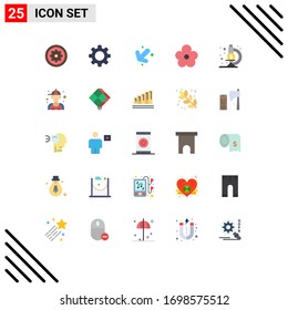 25 User Interface Flat Color Pack of modern Signs and Symbols of microscope; present; setting; pot; flower Editable Vector Design Elements
