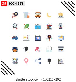 25 User Interface Flat Color Pack of modern Signs and Symbols of light; bulb; bus; natural; night Editable Vector Design Elements