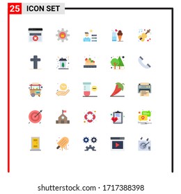 25 User Interface Flat Color Pack of modern Signs and Symbols of music; cone; human resource; ice cream; juice Editable Vector Design Elements