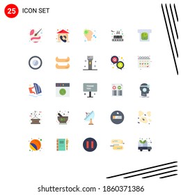 25 User Interface Flat Color Pack of modern Signs and Symbols of atm; production; real; conveyor belt; virus Editable Vector Design Elements
