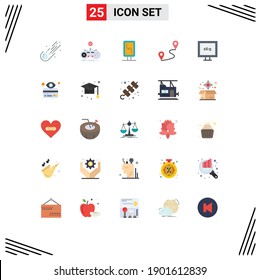 25 User Interface Flat Color Pack of modern Signs and Symbols of aspect ratio; pin; gamepad; location; sign board Editable Vector Design Elements