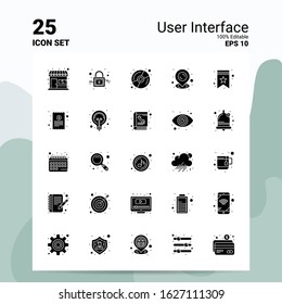 25 User Interface Icon Set. 100% Editable EPS 10 Files. Business Logo Concept Ideas Solid Glyph icon design