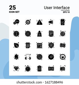 25 User Interface Icon Set. 100% Editable EPS 10 Files. Business Logo Concept Ideas Solid Glyph icon design