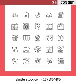 25 User Interface Line Pack of modern Signs and Symbols of directional; sun; egg; spring; cloud Editable Vector Design Elements