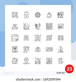 25 User Interface Line Pack of modern Signs and Symbols of chart; presentation; machine; indian; cup Editable Vector Design Elements