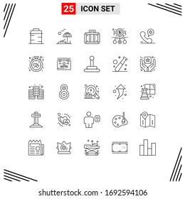 25 User Interface Line Pack of modern Signs and Symbols of mobile; pay; beach; money; cash Editable Vector Design Elements