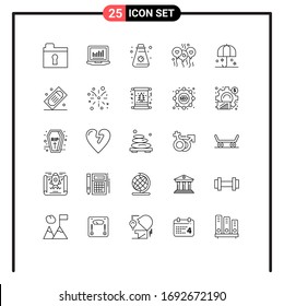 25 User Interface Line Pack de modernos signos y símbolos de seguridad; protección; sol; seguro; elementos de diseño de vectores editables para el corazón