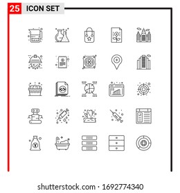 25 User Interface Line Pack of modern Signs and Symbols of building; finance; handbag; document; bank Editable Vector Design Elements