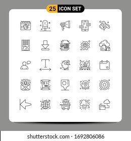 25 User Interface Line Pack mit modernen Zeichen und Symbolen für Pfeile; Werkzeug; süß; Redner; Design-Elemente für bearbeitbare Vektorillustrationen im Marketing