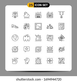 25 User Interface Line Pack of modern Signs and Symbols of decoration; thanks day; finance; day; calendar Editable Vector Design Elements