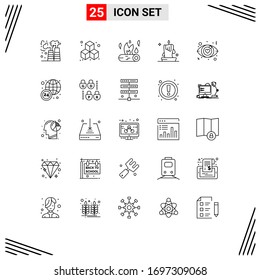 25 User Interface Line Pack of modern Signs and Symbols of eye; lantern; camping; illumination; candle Editable Vector Design Elements