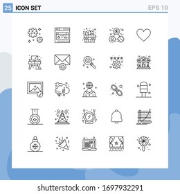 25 User Interface Line Pack of modern Signs and Symbols of home; sign; spa; heart; perfection Editable Vector Design Elements
