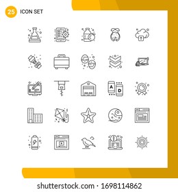 25 User Interface Line Pack of modern Signs and Symbols of technology; cloud; bottle; spring; insect Editable Vector Design Elements