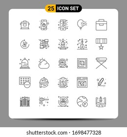 25 User Interface Line Pack of modern Signs and Symbols of box; relief; map; blow; air Editable Vector Design Elements