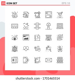 25 User Interface Line Pack of modern Signs and Symbols of arch; food; construction; drink; toggle Editable Vector Design Elements
