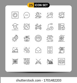 25 User Interface Line Pack of modern Signs and Symbols of waste; pollution; cook; sputnik; satellite Editable Vector Design Elements
