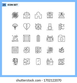 25 User Interface Line Pack of modern Signs and Symbols of news; hot; thanksgiving; breaking news; hut Editable Vector Design Elements
