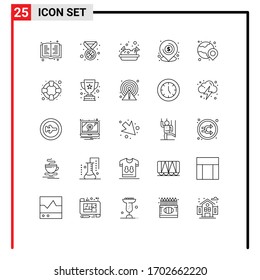 25 User Interface Line Pack of modern Signs and Symbols of shopping; globe; nachos; world; local Editable Vector Design Elements