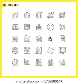 25 User Interface Line Pack of modern Signs and Symbols of target; money; server; win; success Editable Vector Design Elements