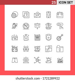 25 User Interface Line Pack of modern Signs and Symbols of energy; charging; chat; charge; camera Editable Vector Design Elements