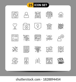25 User Interface Line Pack of modern Signs and Symbols of career path; server; autumn; share; cooking Editable Vector Design Elements