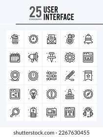 25 iconos de contorno de interfaz de usuario Empaquetar ilustración vectorial.