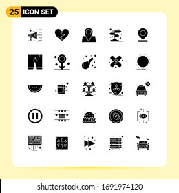 25 User Interface Solid Glyph Pack of modern Signs and Symbols of map; pointer; holiday; location; arrow Editable Vector Design Elements