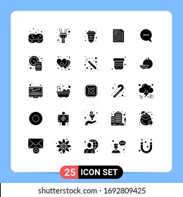 25 User Interface Solid Glyph Pack of modern Signs and Symbols of paper; form; drink; file; bill Editable Vector Design Elements