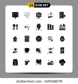 25 User Interface Solid Glyph Pack of modern Signs and Symbols of celebration; care; space; processing; monitor Editable Vector Design Elements