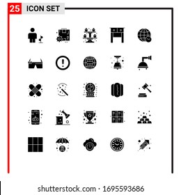 25 User Interface Solid Glyph Pack of modern Signs and Symbols of internet; table; settings; drawer; cupsakes Editable Vector Design Elements