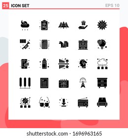 25 User Interface Solid Glyph Pack of modern Signs and Symbols of ecommerce; hand; symptom; gift; tree Editable Vector Design Elements