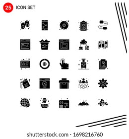 25 User Interface Solid Glyph Pack of modern Signs and Symbols of internet; joint; dvd; wire; graph Editable Vector Design Elements