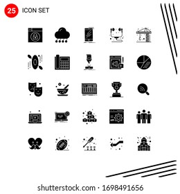 25 User Interface Solid Glyph Pack of modern Signs and Symbols of architecture; headphone; device; hardware; telephone Editable Vector Design Elements