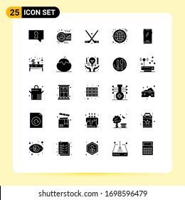25 User Interface Solid Glyph Pack of modern Signs and Symbols of smart phone; transfer; emblem; internet; sticks Editable Vector Design Elements