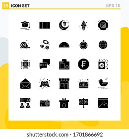 25 User Interface Solid Glyph Pack of modern Signs and Symbols of hardware; cpu; moon; chip; ice cream Editable Vector Design Elements