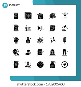25 User Interface Solid Glyph Pack of modern Signs and Symbols of park; world; gift; waste; gas Editable Vector Design Elements