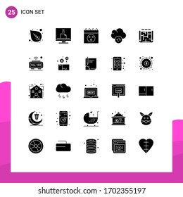 25 User Interface Solid Glyph Pack of modern Signs and Symbols of estate; blueprint; calendar; architecture; data Editable Vector Design Elements