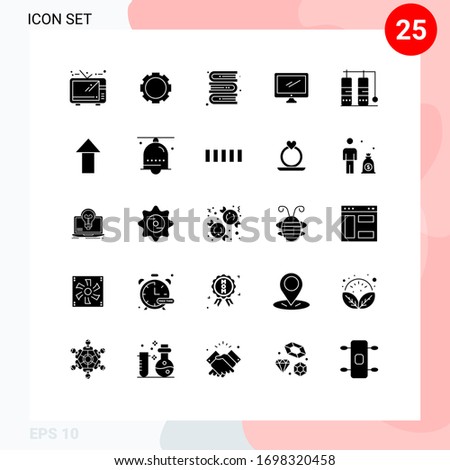 25 User Interface Solid Glyph Pack of modern Signs and Symbols of arrow; travel; library; diving; imac Editable Vector Design Elements