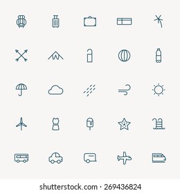 25 vacation and travel minimal line icons