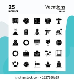 25 Vacations Icon Set. 100% Editable EPS 10 Files. Business Logo Concept Ideas Solid Glyph icon design