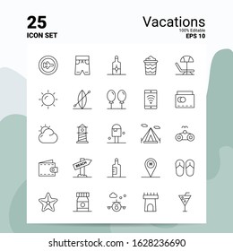 25 Vacations Icon Set. 100% Editable EPS 10 Files. Business Logo Concept Ideas Line icon design